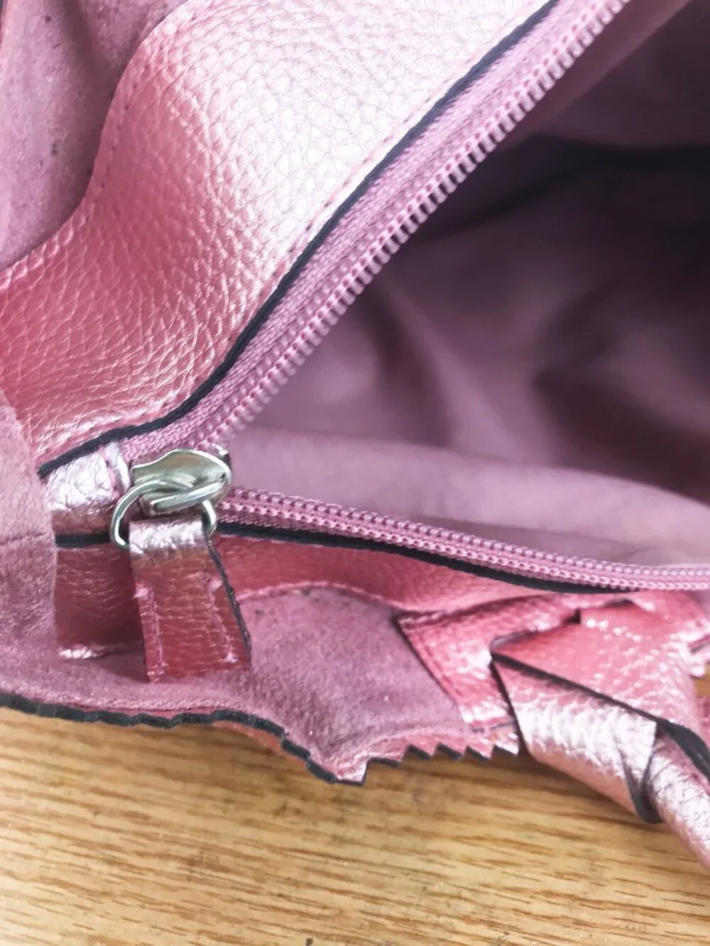 Victoria’s Secret Metallic Pink Tote Bag – Pebbled Faux Leather with Logo Plaque